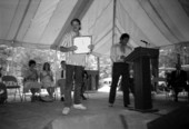 Dean Singleton accepting the 1991 Florida Folk Heritage Award on behalf of Captain Ray Singleton - White Springs, Florida.