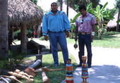 Danny Wilcox (L) and Bobby Henry with examples of woodwork- Tampa, Florida