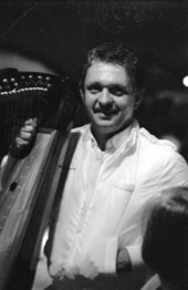 Venezuelan harp player Jesus Rodriguez posing at Fernandez De Bull restaurant - Naples, Florida