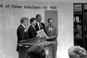 Florida Secretary of State Jim Smith (far right) presenting a Florida Artists Hall of Fame award to unidentified men - Tallahassee, Florida.