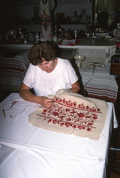 Hungarian embroidery being made by Margaret Horvath- Port Orange, Florida