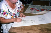Margaret Horvath drawing a Hungarian embroidery pattern- Port Orange, Florida