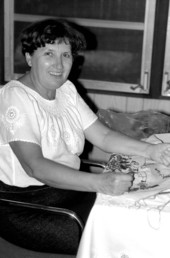 Margaret Horvath making Hungarian embroidery- Port Orange, Florida