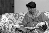 Marian Bowers making a palmetto stem basket - Brighton Seminole Indian Reservation, Florida.