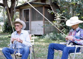 Apprentice J. Taylor Marcus learning about the plaiting of cow whips from whip maker George "Junior" Mills - Okeechobee, Florida.