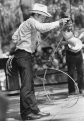 Trick roper Danny Coflin of Odessa performing at the 1970 Florida Folk Festival - White Springs, Florida