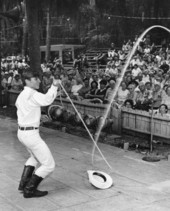 Trick roper Danny Coflin of Odessa performing at the 1970 Florida Folk Festival - White Springs, Florida