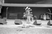 Limone Joseph playing the po lambi (shell) at the 1986 Florida Folk Festival - White Springs, Florida