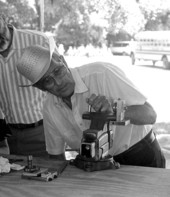 Fred Whitlow making a Jew's harp at the 1988 Florida Folk Festival - White Springs, Florida