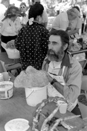 Manuel Albalate demonstrating Venezuelan Yare mask making at the 1988 Florida Folk Festival - White Springs, Florida