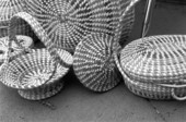 Close up view of Sweetgrass baskets created by Margaret Garrison