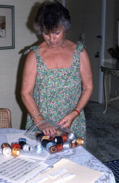 Helen Scharf with crochet thread - North Miami Beach, Florida.