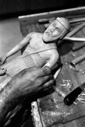 Jose Orta carving a santo - Miami, Florida.