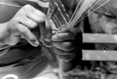 Margaret Garrison starting to weave a basket - White Springs, Florida