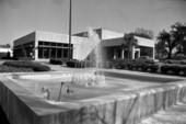 Water fountain and bank on the NE corner of Monroe and Carolina streets in Tallahassee, Florida.