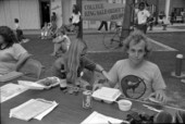 FSU students sit at a table to eat a meal - Tallahassee, Florida.
