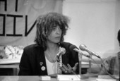 Political activist Angela Davis at a press conference - Tallahassee, Florida.