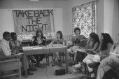 Political activist Angela Davis and others at a press conference during the Take Back the Night event - Tallahassee, Florida.