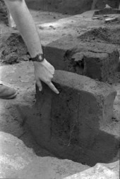 Close up of an artifact at Hernando de Soto's winter encampment excavation site - Tallahassee, Florida.