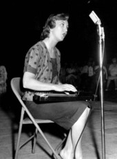 Lorna Dickson of High Point, North Carolina, playing an autoharp - White Springs, Florida