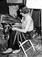 Evelyn Caffee Parks making a palmetto hat- White Springs, Florida