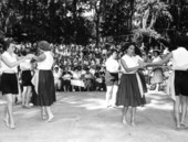 Israeli folk dancers from the Young Judean Club of Jacksonville performing at the 1959 Florida Folk Festival- White Springs, Florida