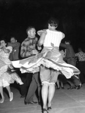 Lake City Squares square dancing at the 1959 Florida Folk Festival- White Springs, Florida
