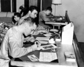Servicemen at the Gainesville Recreation Department's Service Center writing letters home.