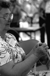 Thelma Pacetti crocheting at the 1983 Florida Folk Festival - White Springs, Florida
