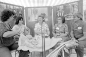 Domestic arts discussion at the Minorcan folklife area during the 1983 Florida Folk Festival - White Springs, Florida