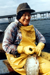 Bernice Schmidt with a shad fish on the Saint Johns River - East Palatka, Florida