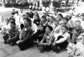 Boys and girls watching the Punch and Judy puppet show performed by Cubby Whitehead - White Springs, Florida