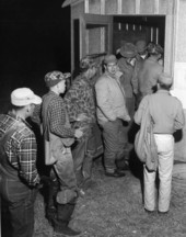 Hunters at checking station for public hunt