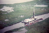 Aerial view of oil drilling platform in the Everglades