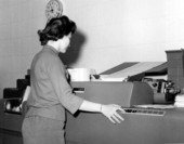 Florida State Board of Conservation employee with IBM 407 Accounting Machine - Tallahassee, Florida.