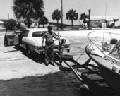 Florida Marine Patrol officer pulling his patrol vessel out of water