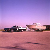 Florida Marine Patrol officer in vehicle pulling his patrol boat