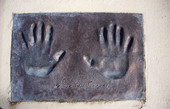 Close-up view showing the handprints of astronaut Leroy Gordon Cooper in Space View Park near the U.S. Space Walk of Fame Museum in Titusville, Florida.