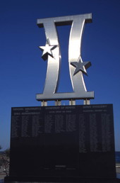 Close-up view of commemorative sculpture for Project Gemini in Space View Park near the U.S. Space Walk of Fame Museum in Titusville, Florida.
