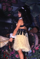 View showing a Polynesian dancer during a performance at Sea World in Orlando, Florida.