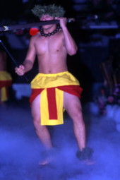 View showing a Polynesian dancer during a performance at Sea World in Orlando, Florida.