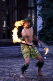 View of a Polynesian dancer shown during a performance at Sea World in Orlando, Florida.