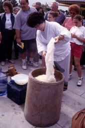 View showing mochi rice cakes being made during a festival at the Morikami Museum in Delray Beach, Florida.