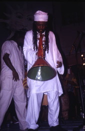 Haitian music & dance ensemble "Papa Loko" performing at Jakmel Art Gallery in Miami, Florida.