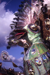 Close-up view of a Caribbean Carnival parade float at the Homestead Racetrack.