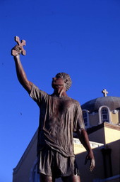 Statue of Saint Nicholas with a cross - Tarpon Springs, Florida.