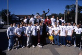 Epiphany cross divers in front of the statue of Saint Nicholas - Tarpon Springs, Florida.