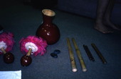 Carved wood and stone items by Wayne Fonoti on display in Orlando, Florida.