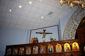 Interior view showing artwork at St. George's Antiochian Orthodox Church in Jacksonville, Florida.