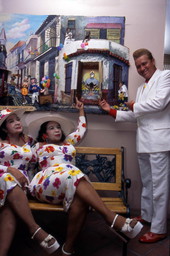 Scull sisters and Michael Scull with a painting - Miami, Florida.